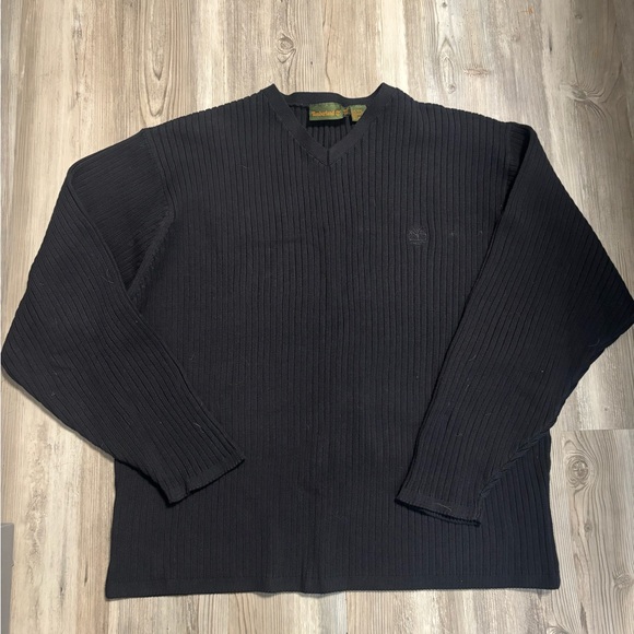 Timberland Size XXL black thick cotton v neck sweater chest is 25, length is 27 - Picture 1 of 5